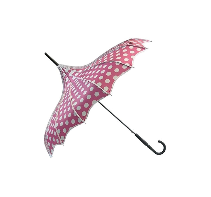 Boutique Polka Dot Ribbed Pagoda Umbrella Pink
