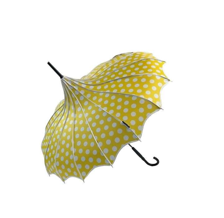Boutique Polka Dot Ribbed Pagoda Umbrella Yellow