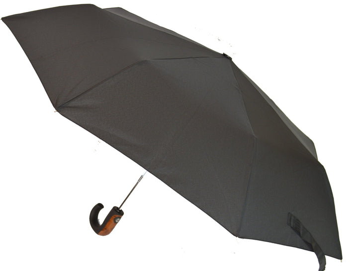 Gents Auto Compact Umbrella Black (Wood effect/Matt ABS handle)