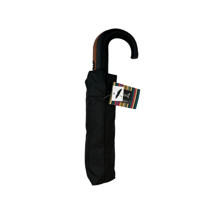 Gents Auto Compact Umbrella Black (Wood effect/Matt ABS handle)