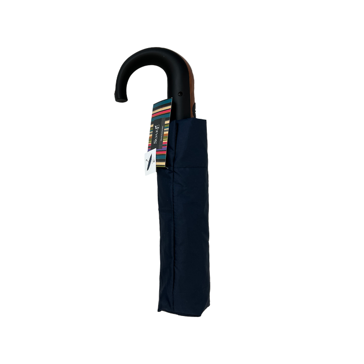 Gents Auto Compact Umbrella Navy (Wood effect/Matt ABS handle)