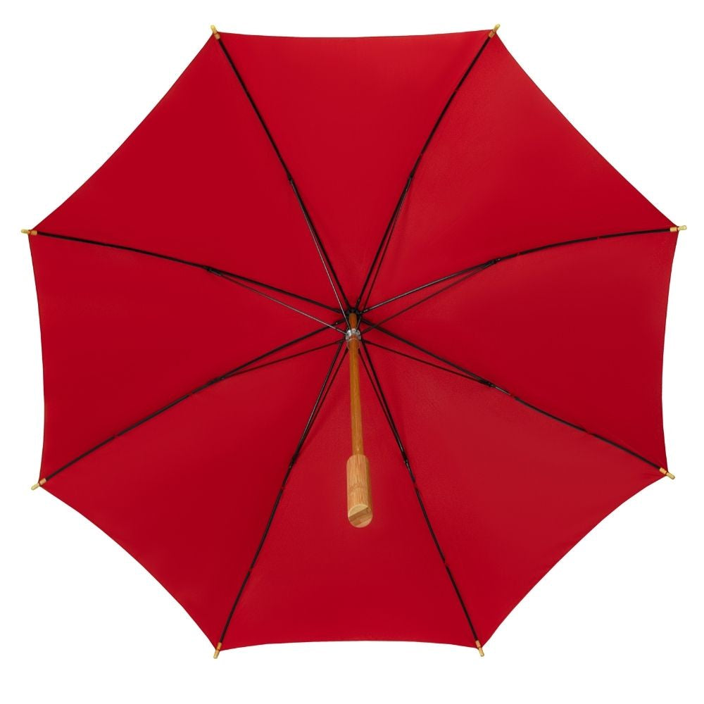 Red ECO Bamboo Umbrella Under Canopy