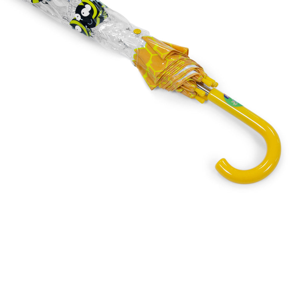 Bugzz Kids Happy Bee Print Transparent and Yellow Umbrella Handle