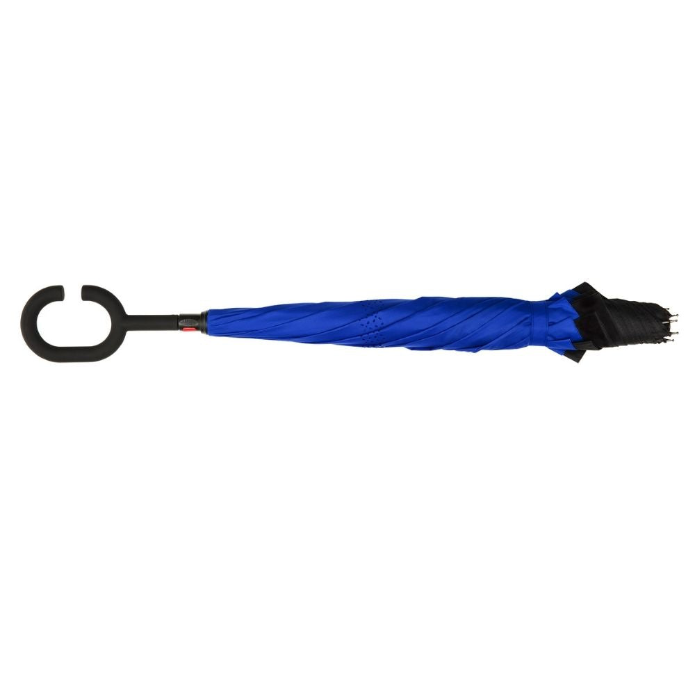 Black & Blue Windproof Inside Out umbrella Flat Lay