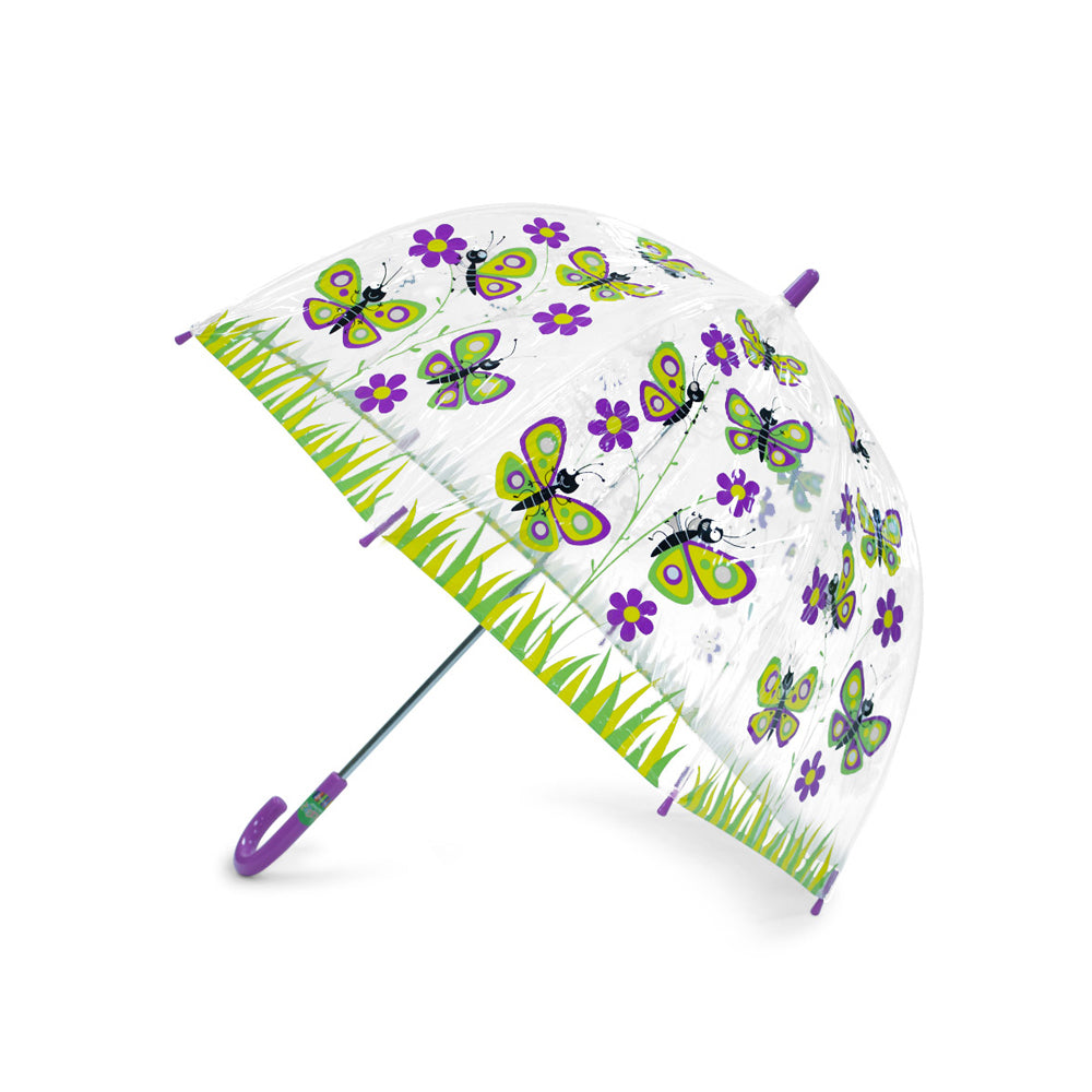 Bugzz Kids Happy Butterfly Print Umbrella Transparent and Purple Side Canopy