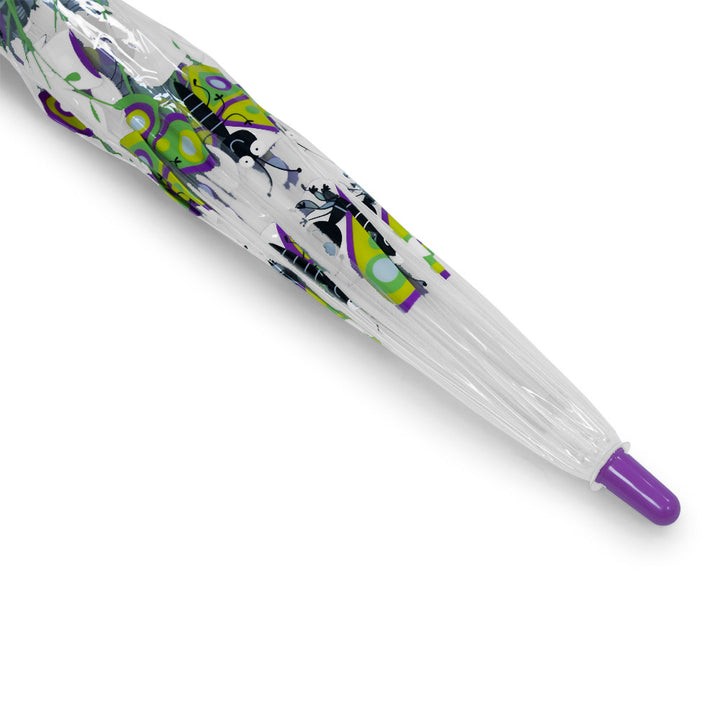 Bugzz Kids Happy Butterfly Print Umbrella Transparent and Purple Tip