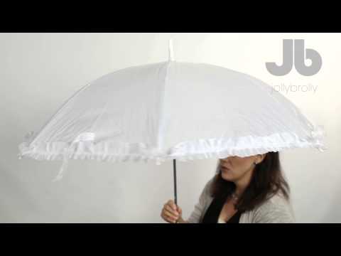 Budget white wedding umbrella with frill