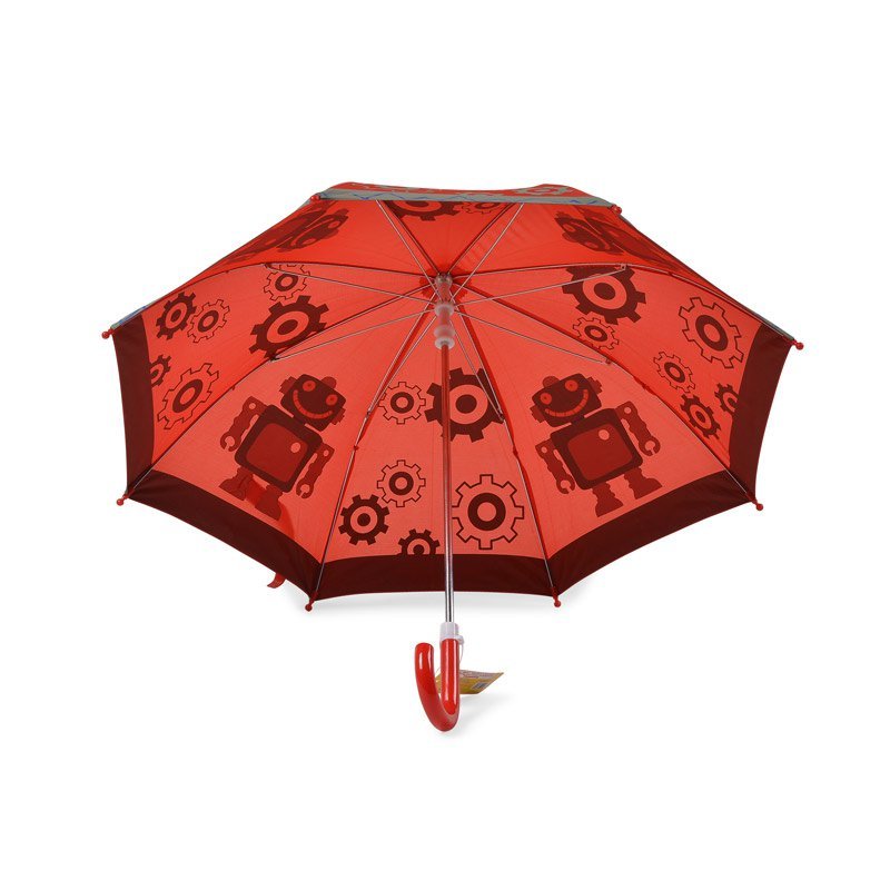 Robot Print Red Kids Umbrella Under Canopy