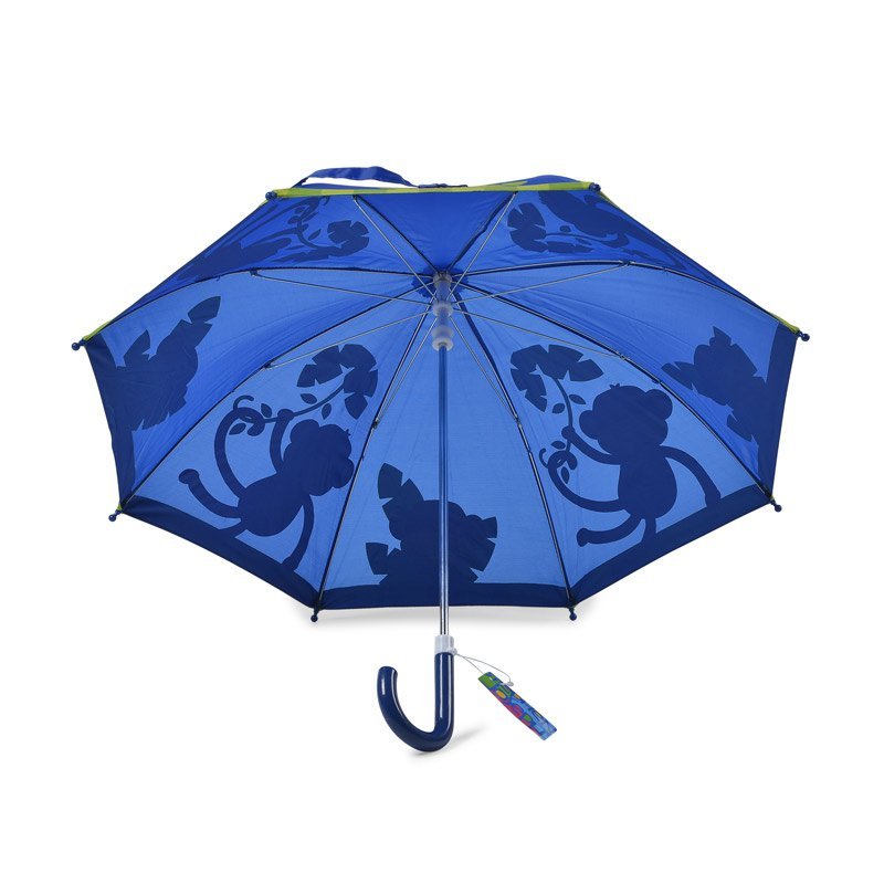 Monkey Print Blue Kids Umbrella Under Canopy