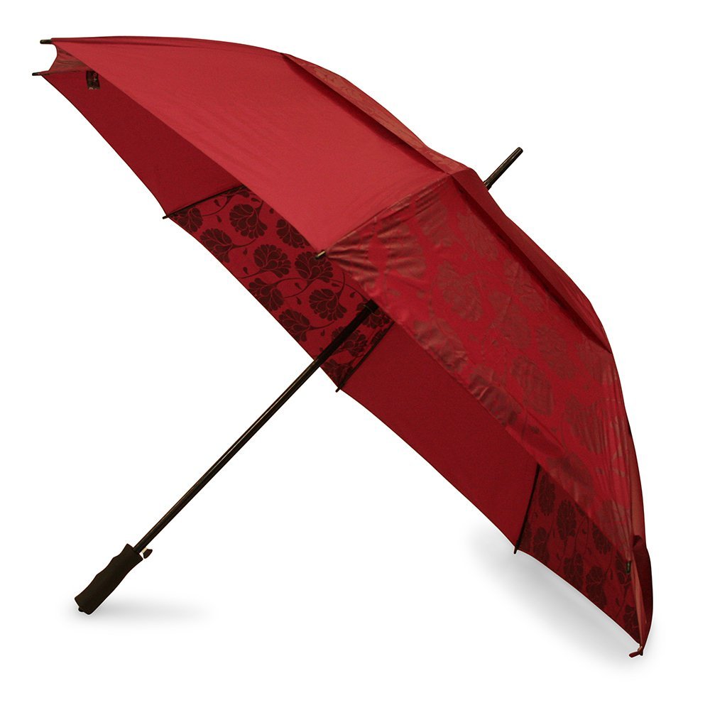 Red Floral Ladies Golf Umbrella Side Canopy