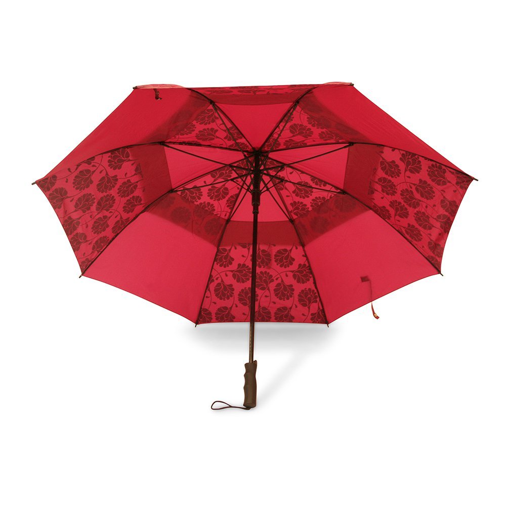 Red Floral Ladies Golf Umbrella Under Canopy