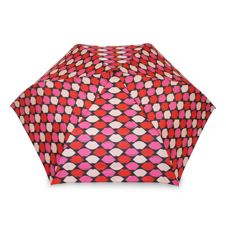 Lulu Guinness Lip Grid Superslim Ladies Compact Umbrella Top Canopy