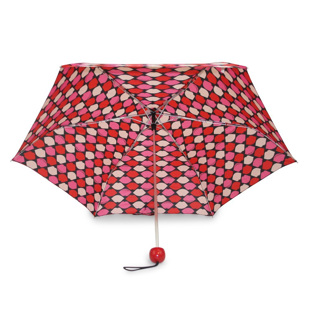 Lulu Guinness Lip Grid Superslim Ladies Compact Umbrella Under Canopy