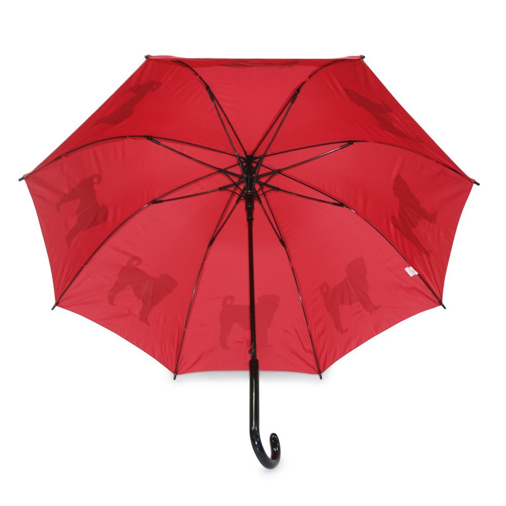 Pug Fawn on Red Umbrella UK Under Canopy