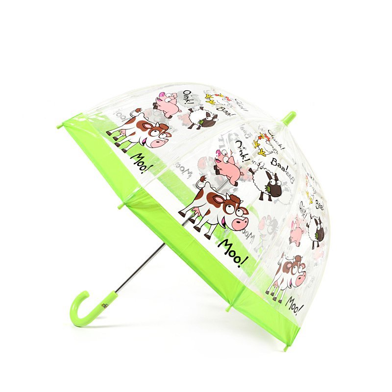 Bugzz Clear Farm Print Transparent and Green Kids Umbrella Side Canopy