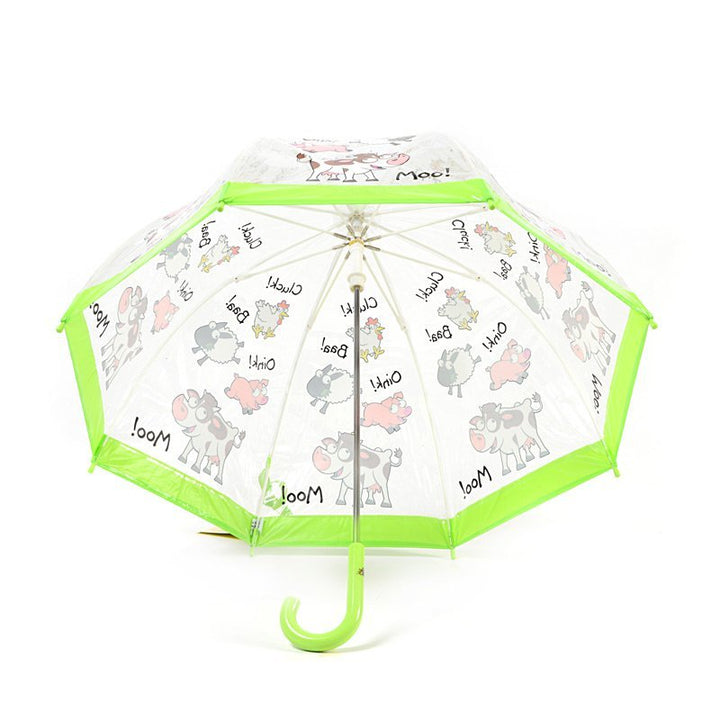 Bugzz Clear Farm Print Transparent and Green Kids Umbrella Under Canopy