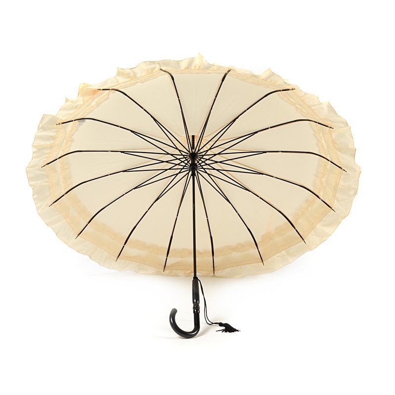 Beige Classic Frilled Pagoda Umbrella inside