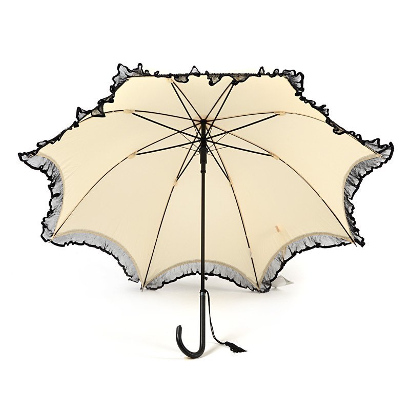 Beige Scalloped Pagoda with Lace Trim Wedding Umbrella Under Canopy