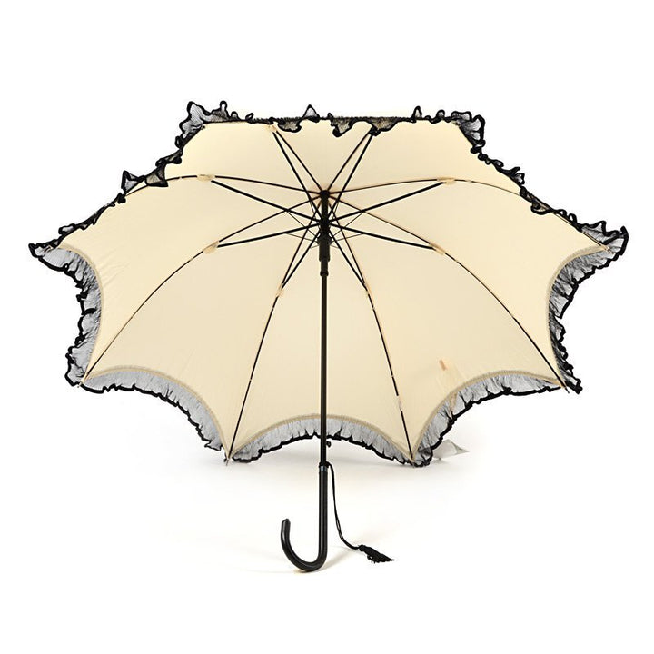 Beige Scalloped Pagoda with Lace Trim Wedding Umbrella Under Canopy