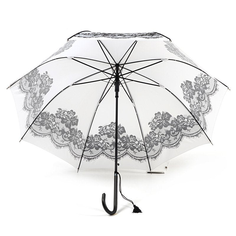 White Boutique Vintage Style Printed Wedding Umbrella Under Canopy