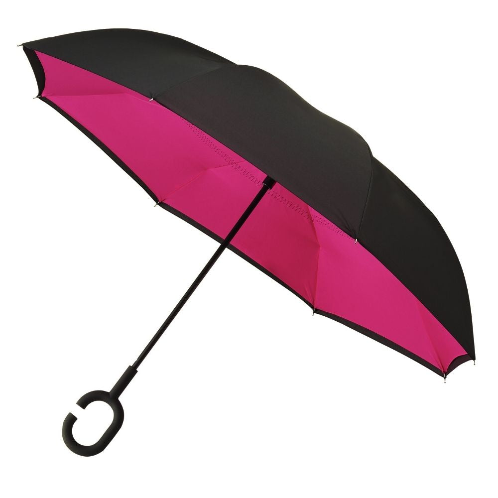 Black & Pink Windproof Inside Out umbrella Side Canopy