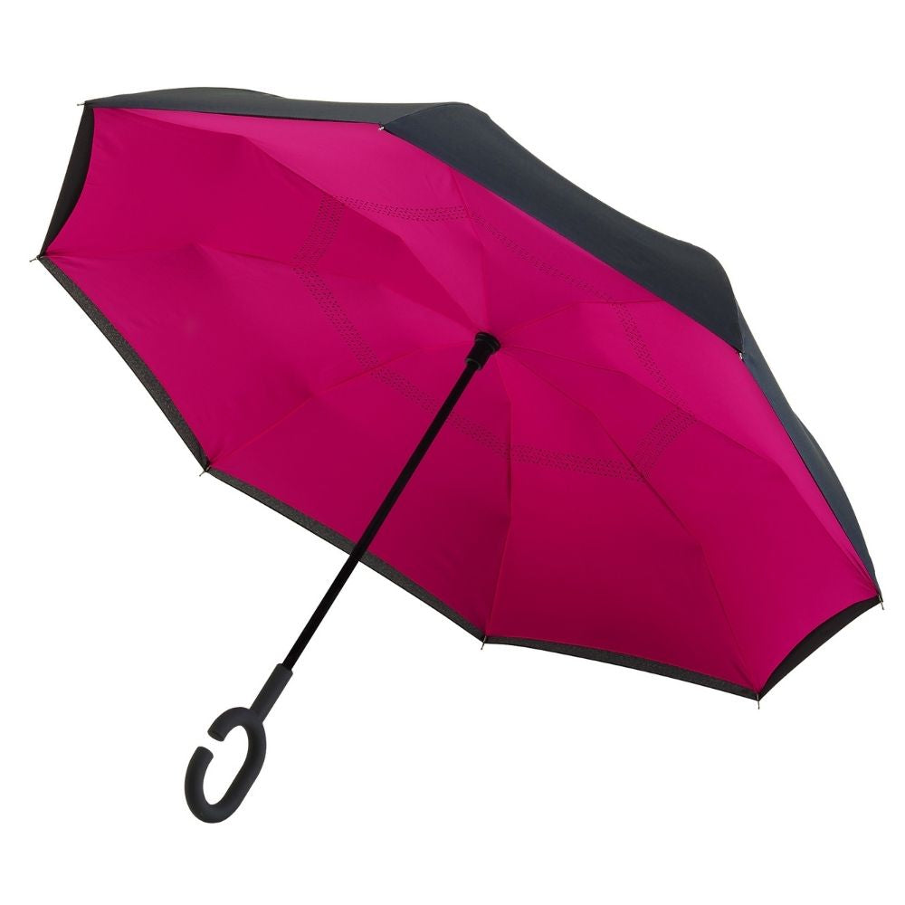 Black & Pink Windproof Inside Out umbrella Under Canopy