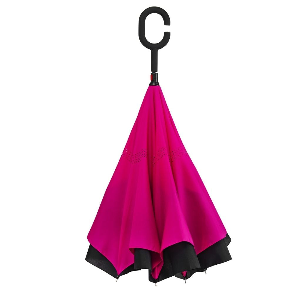 Black & Pink Windproof Inside Out umbrella Handle