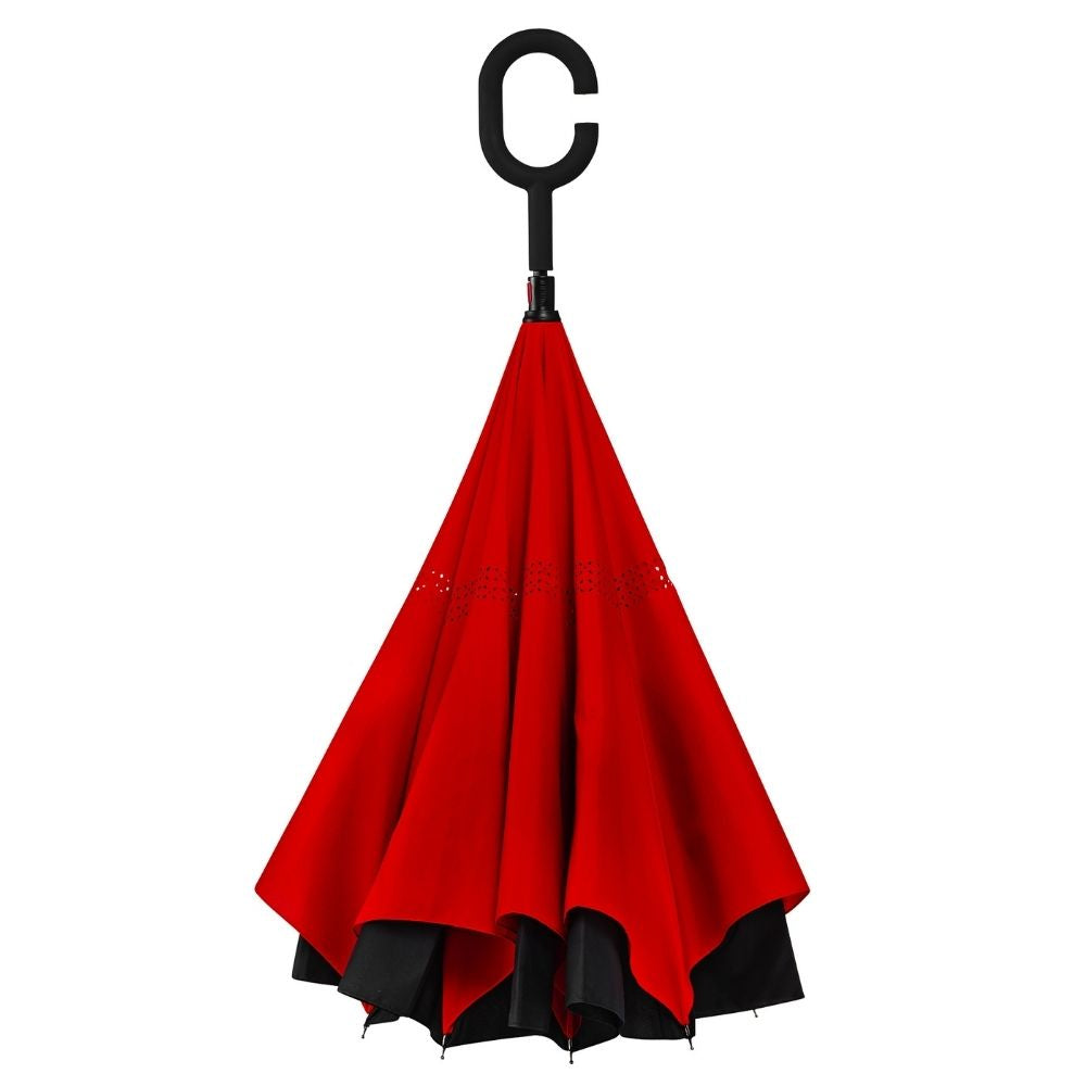 Black & Red Windproof Inside Out umbrella Handle