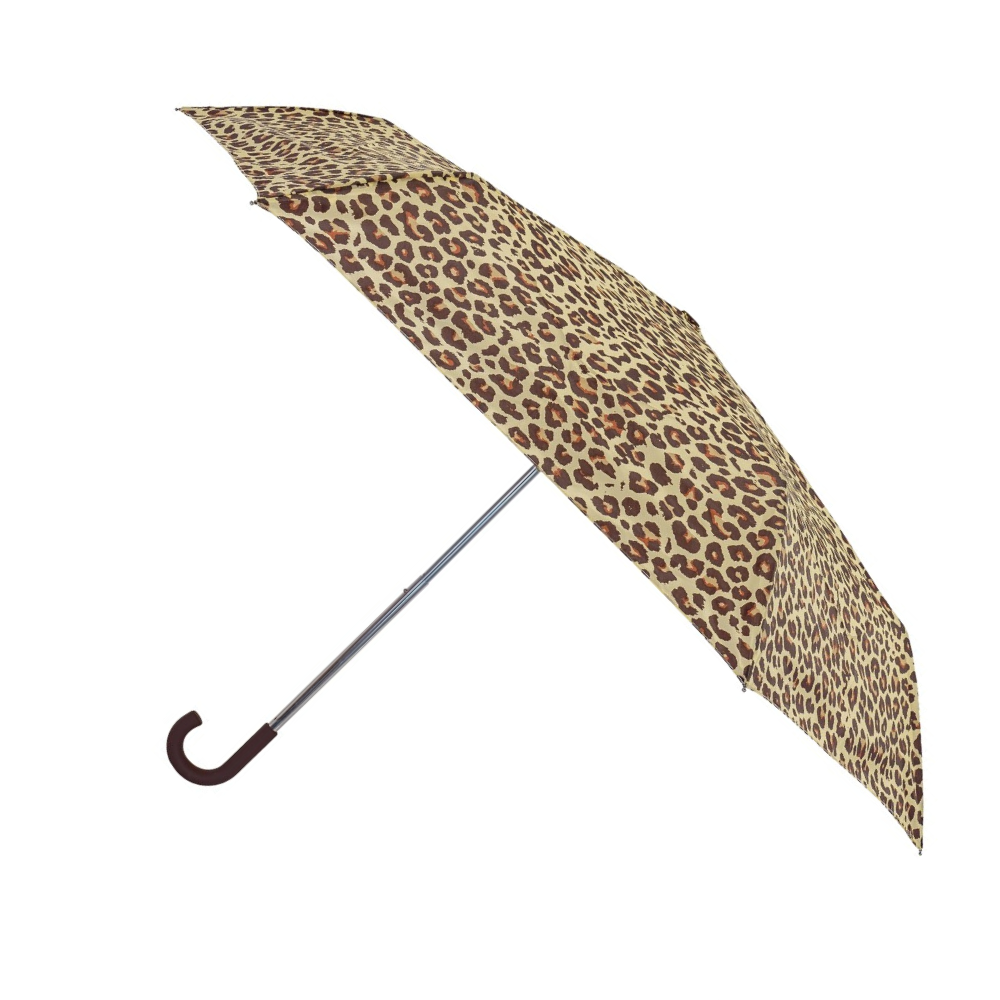 Leopard Print Crook Handle Compact Umbrella Side Canopy