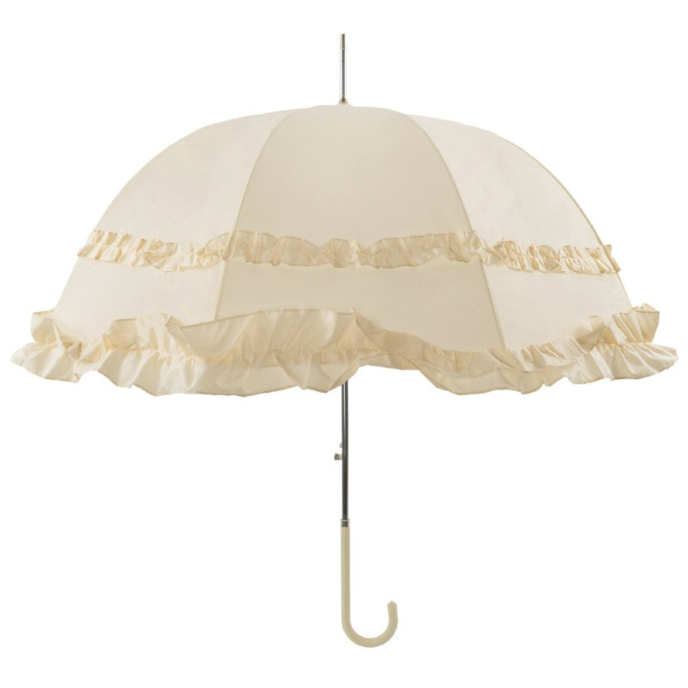 Large Double Frilled Ivory Wedding Umbrella Front